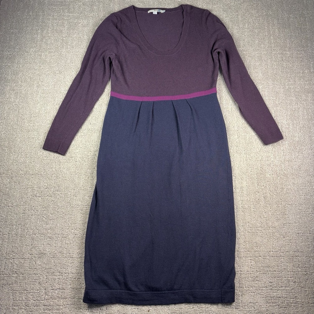 Boden Charlotte Colorblock Sweater Dress 12L Purple Navy Cashmere Angora Chic
